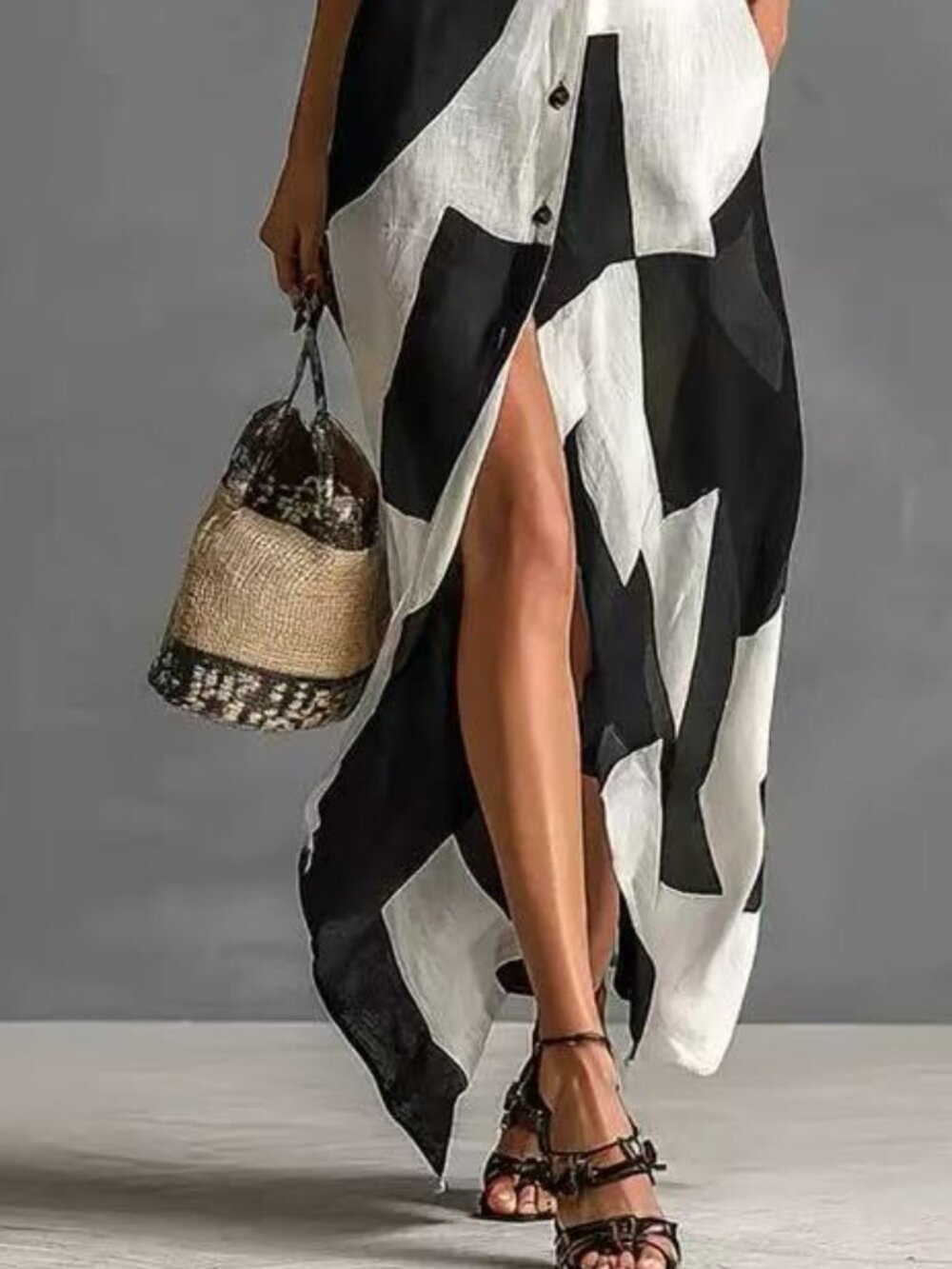 Zimmermann Button-Front Black and White Geometric Maxi Shirt Dress - Picture 4 of 6